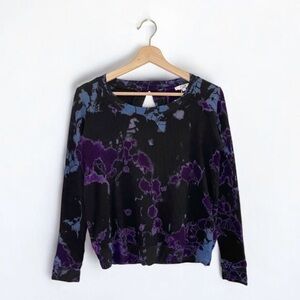 NWT MiJo Michelle Jonas Hand Dyed Waffle Knit Top Keyhole Slit Back Black Small